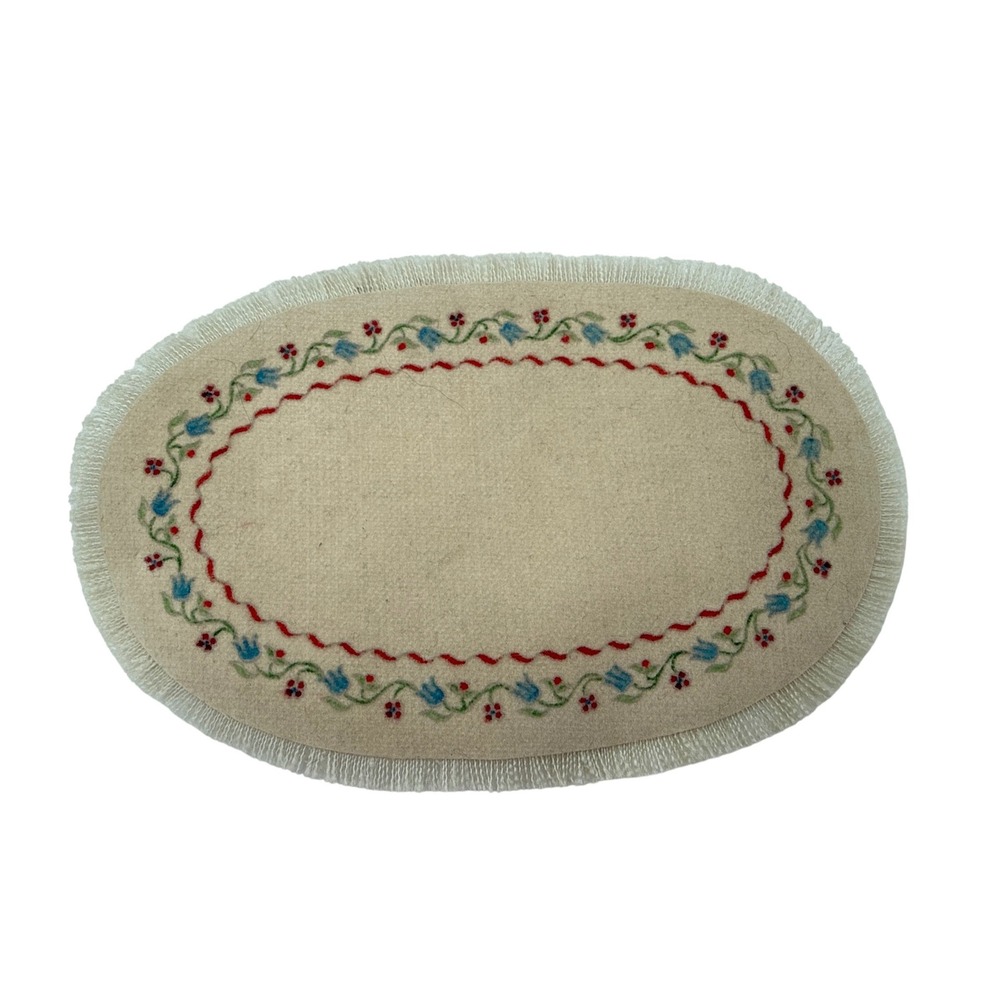 DAnne Ruff Rug Miniature House Cream Hand Painted Floral Oval Fringed